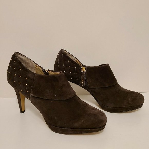 Adrienne Vittadini Women's Studded Brown Kid Suede Fine Leather Upper Heels 11 M - Picture 3 of 12